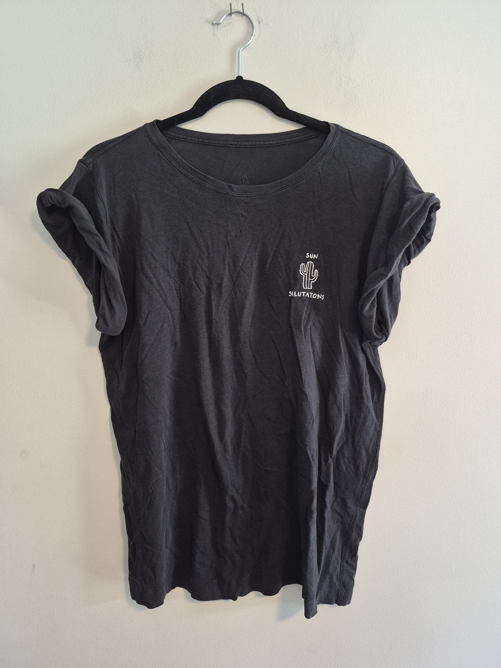 Lululemon Medium Black Short Sleeve Graphic Cactus Tshirt 'Sun Salutations' - Picture 1 of 4